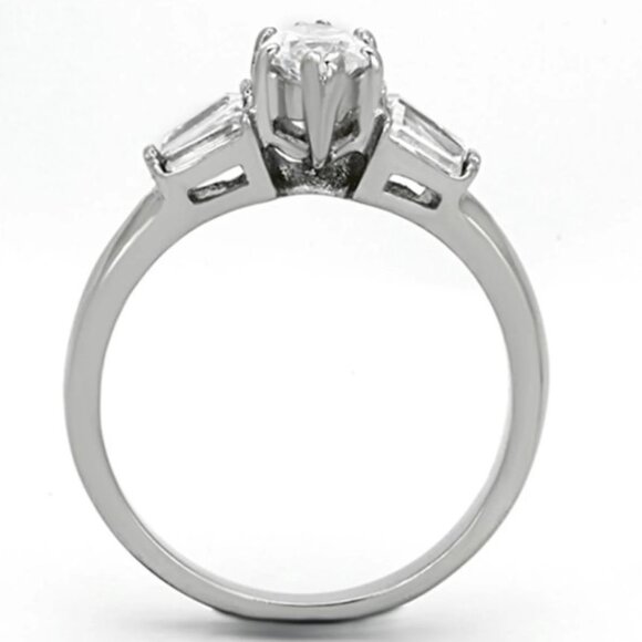STAINLESS STEEL Marquise & Baguette Cubic Zirconia Ring - Picture 12 of 14